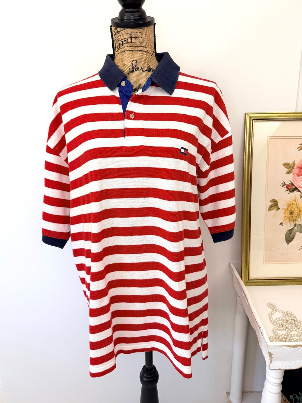 Vintage Tommy Hilfiger Red & White Stripe Polo Sz XL